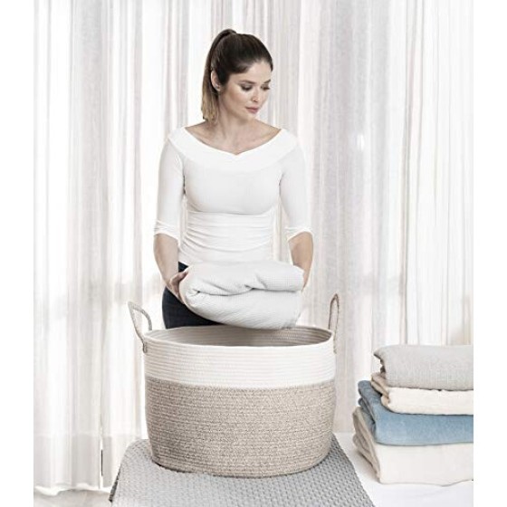 OrganiHaus Brown Towel Basket for Bathroom 20x13 Large Toy Basket for Storage for Kids Large Blanket Basket for Living Room Round Laundry Basket &